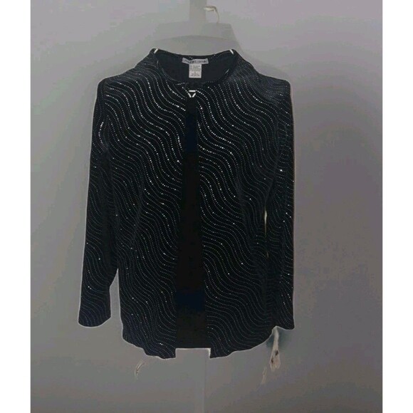 NWT Sz Small Notations Pullover 2-Fer Top Long Sleeve Black Velour Sparkle - Picture 1 of 8